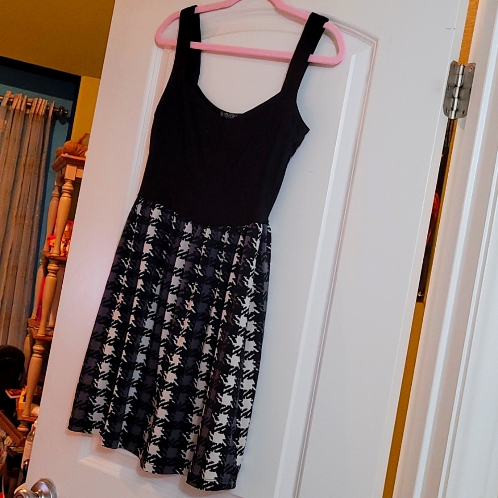 Little black dress striped/checkered skirt